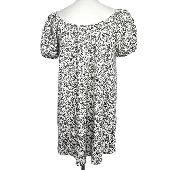 American Eagle Womens Ditsy Floral Mini Dress XS Black Ivory Short Puff Sleeve - Picture 4 of 10